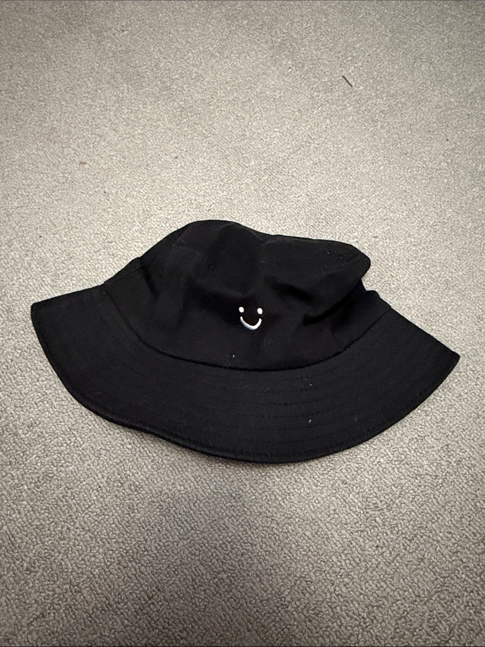 SHEIN Black Bucket Hat with Small White Smile Embroidery